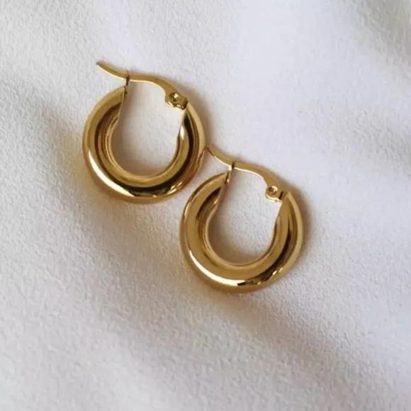 NEW 18K GOLD CHUNKY HOOP CIRCLE EARRINGS - Picture 4 of 4